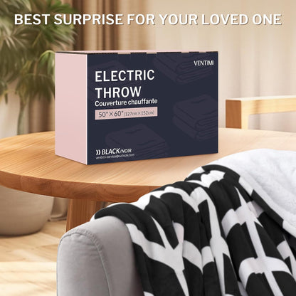 VENTIMI Electric Blanket Heated Throw, 50" x 60" Heated Blanket with 5 Heat Levels & 3 Hours Auto Off, Fast Heating Blankets with ETL & FCC Certification, Grey