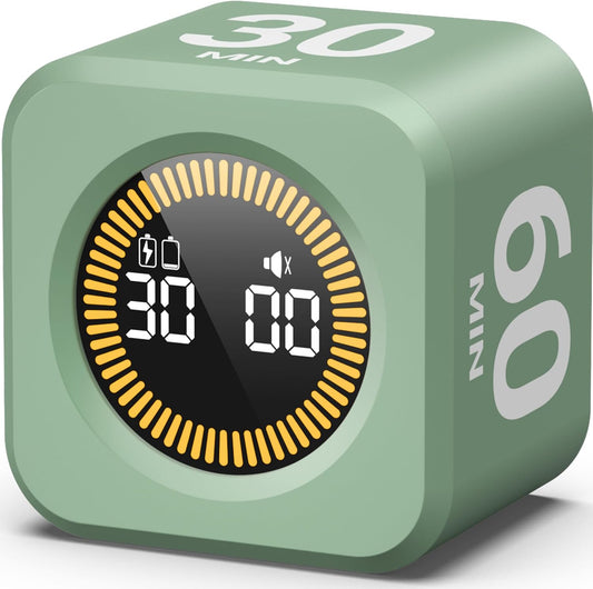 KADAMS Pomodoro Timer – Visual Cube with 5/10/30/60 Min Presets, LED Countdown Ring & Count Up Mode, Silent Flip Productivity Timer for Study, Classroom, Office, Cooking (Green 5-10-30-60 min)