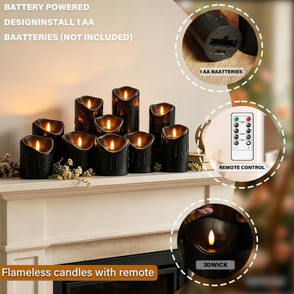Nimiko Flameless Candles with Remote, Battery Operated Flickering Flameless Candles, LED Candles with Timer 2/4/6/8H, with Realistic LED Candles Set of 9 (D3 x H 3" 4" 5" 6" 7") (Ivory)