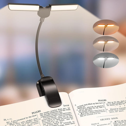 18 LED Book Light for Reading in Bed, 80 Hrs Lasting Rechargeable Reading Light, Eye Caring 3 Color Temperatures & Stepless Dimming Brightness Memory, Portable Clip on Light for Book Lovers