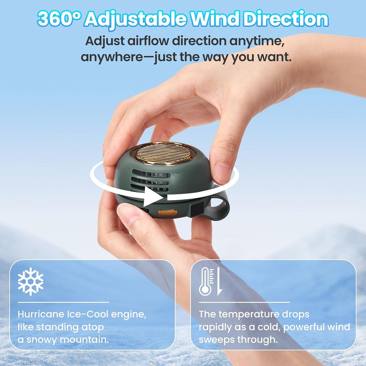 Portable Silent Mini Bladeless Fan Clip On, Adjustable 5 Speeds 360° Rotatable Clip on Fan for Shirt & Waist, USB Rechargeable Small Whirlwind Fans, For Outdoor & Travel & Office (White)