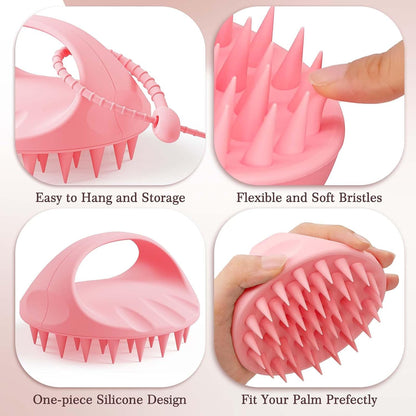 Manmihealth Silicone Back Scrubber & Soft Bath Glove, Silicone Scalp Massager Set 5 PCS, Super-Exfoliating Body Scrubber Shower Brush & Shampoo Brush Combination, with 2 Free Hooks (Style 1 Black)