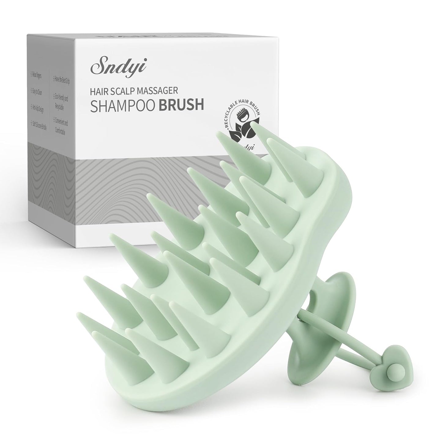 Sndyi Scalp Massager Shampoo Brush, Scalp Scrubber with Soft Silicone Bristles, Scalp Exfoliator for Dandruff Removal, Scalp Massager for Hair Growth, Wet Dry Hair Brush for Scalp Care, Green