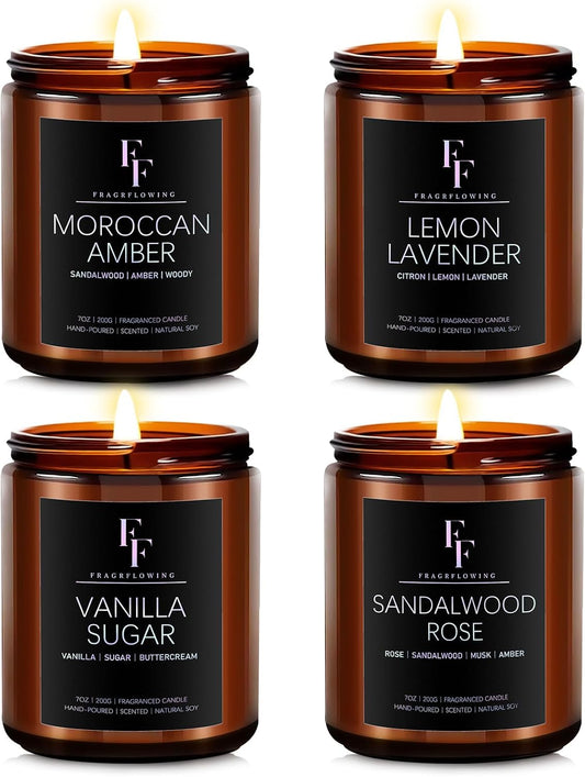 Scented Candles for Home Scented Aromatherapy Candles, 4 Pack 28 Oz Soy Wax Candle Gift Set Valentine's Day Gift for Women Men (Lavender/Vanilla//Sandalwood Rose/Moroccan Amber)