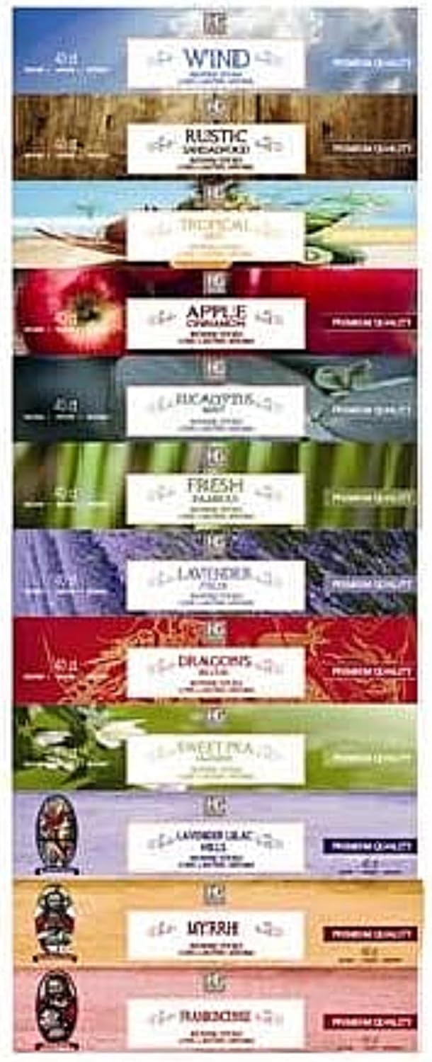 Hosley 320 Assorted Incense Sticks with Holder Eucalyptus, Fresh Bamboo, Lavender, Myrrh, Lavender Chamomile, Vanilla, Citrus, Dragon Blood Idea for Home, Wedding, Spa, Meditation & Aromatherapy