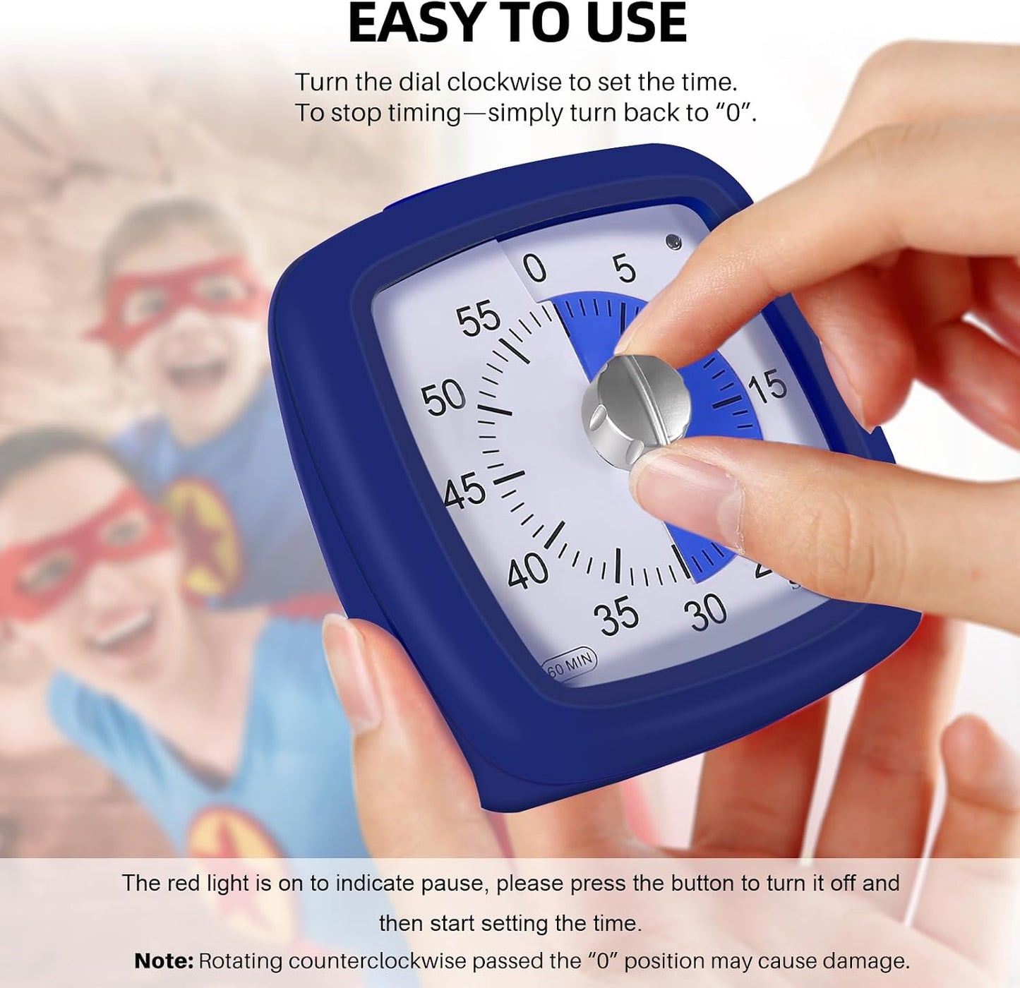 Secura 60-Minute Visual Timer, Silent Study Timer for Kids and Adults, Time Clocks, Time Management Countdown Timer for Teaching (Navy Blue & Navy Blue)