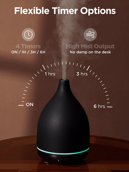 InnoGear Oil Diffuser, 300ML Ceramic Diffuser for Essential Oils Handcrafted Aromatherapy Diffuser Ultrasonic Cool Mist Humidifier with 4 Timers Waterless Auto Off for Room Office, White