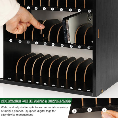 Wooden Phone Lock Box,Adjustable 33 Slots Cell Phone Holder Classroom
