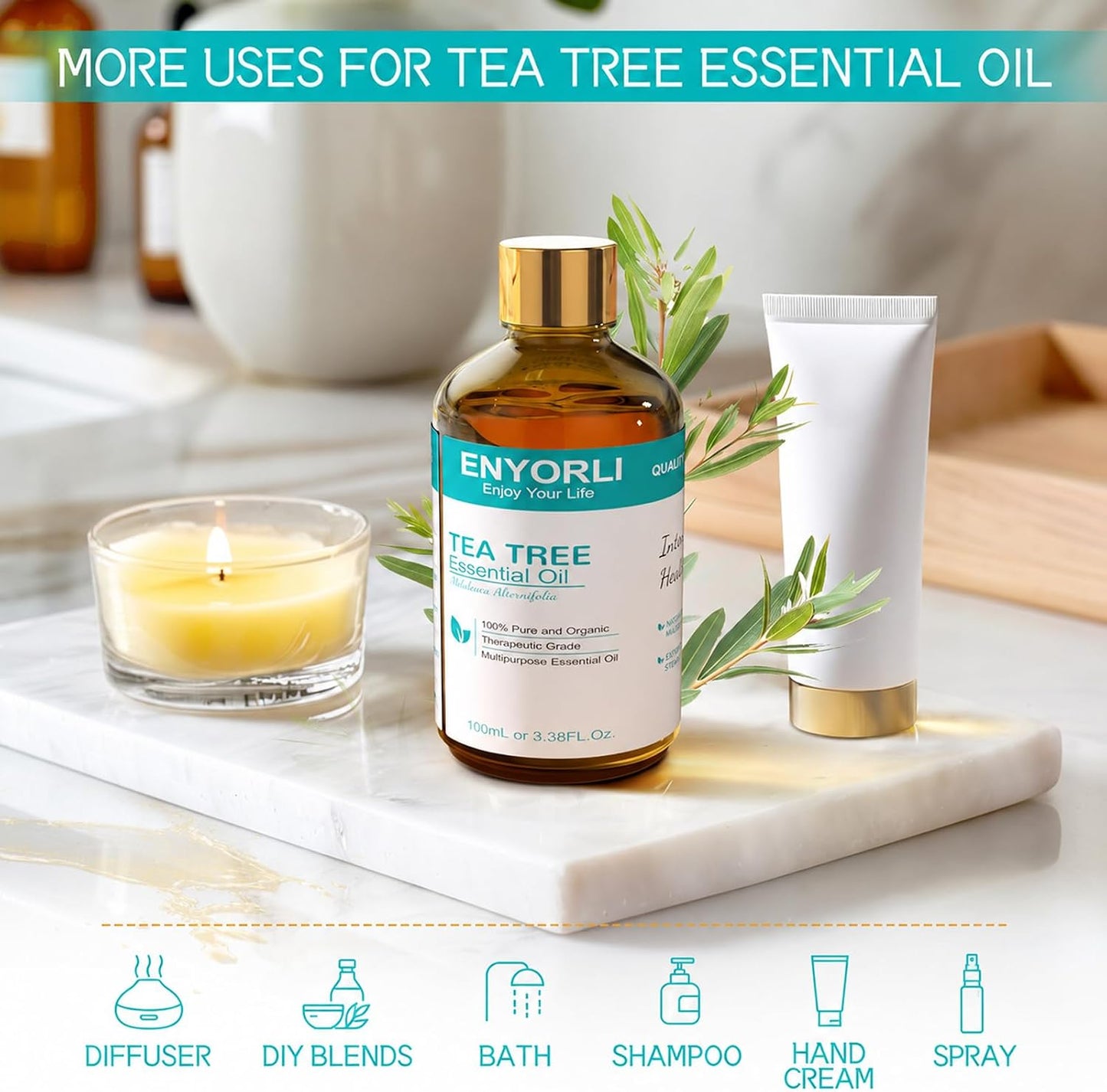 Lavender Essential Oil 3.38 fl oz (100ml), Lavender Oil for Home & Daily Use, for Women & Men, Suitable for Diffuser, Bath & DIY, Large Size for Long-Lasting & Versatile Use