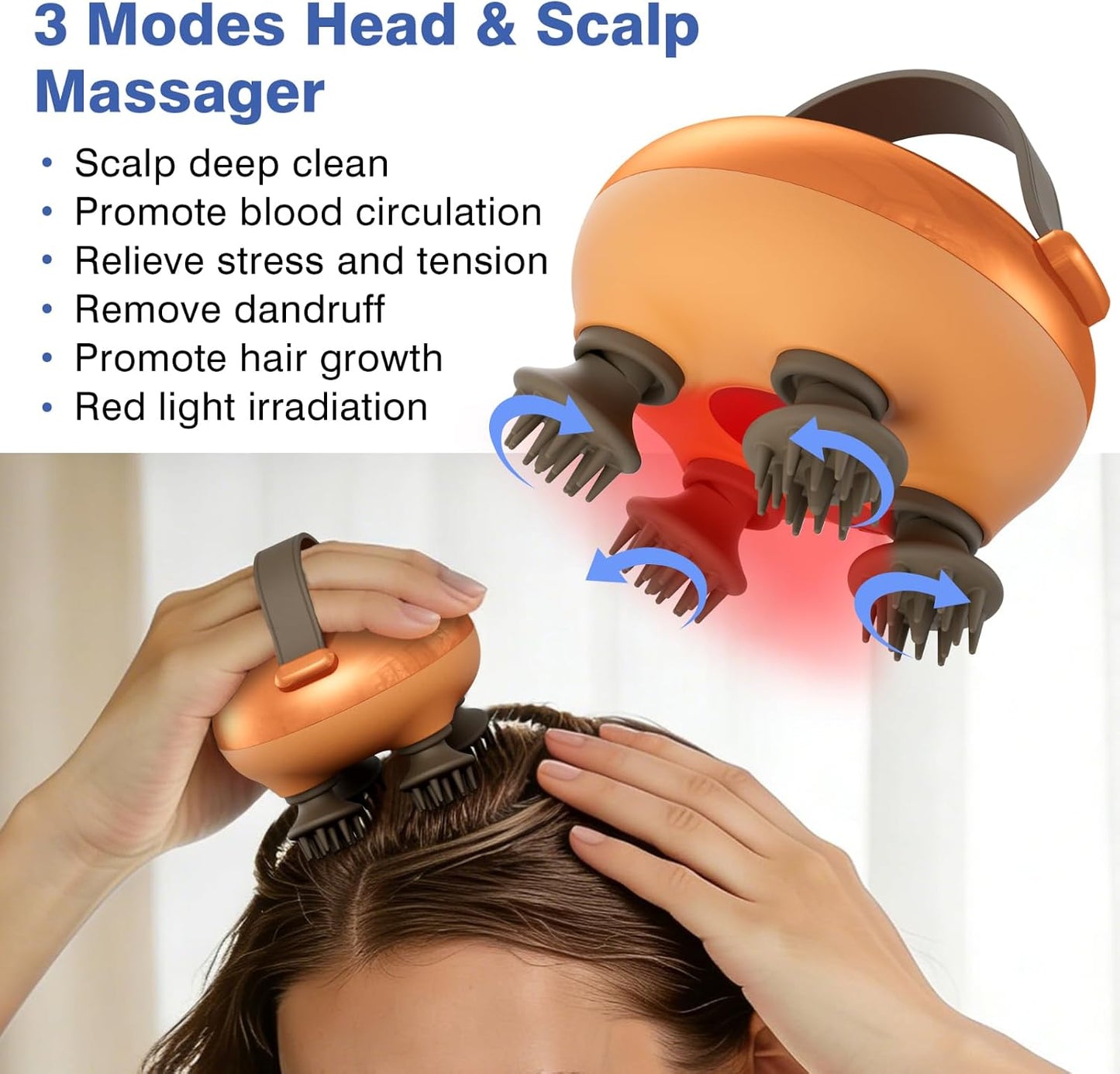 cotsoco Electric Scalp Head & Back Massager, Cordless Hair Massage Waterproof Head Massager with 4 Heads 84 Nodes for Hair Growth, Stress Relief & Deep Clean, Gifts for Men Women, White
