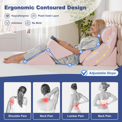 4PCS Orthopedic Bed Wedge Pillow Set for Sleeping, Post Surgery Foam Support Pillows for Back, Neck and Leg Pain Relief, Adjustable Triangle Pillow – Acid Reflux, GERD & Snoring Recovery, White Grey