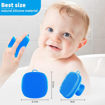 Back Scrubber for Shower & Face Scrubber, 2Pcs Silicone Exfoliating Brush Set with 17In Long Handle, Soft Body & Facial Cleansing Scrubber for Men Women