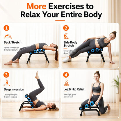 Mini Inversion Table with Rollers, Spinal Decompression Table Rollers | Back Extension Machine for Back Pain Relief, Easy to Assemble & 297 Weight Capacity, Home Gym Equipment