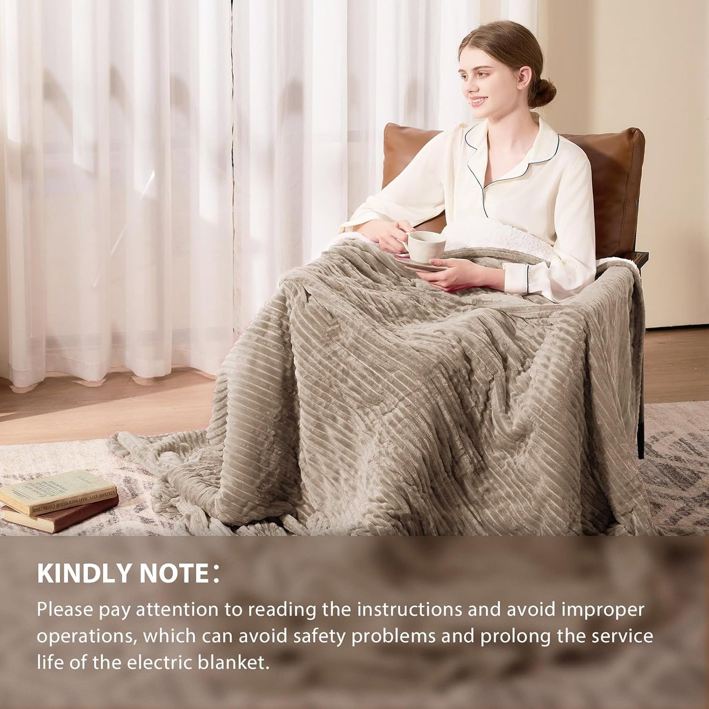 Homemate Heated Blanket Electric Throw - 50"x60" Heating Blanket Throw 1/2/4/6/8 Hours Auto-Off 10 Heat Levels Over-Heat Protection Soft Flannel Sherpa Heater ETL Certification