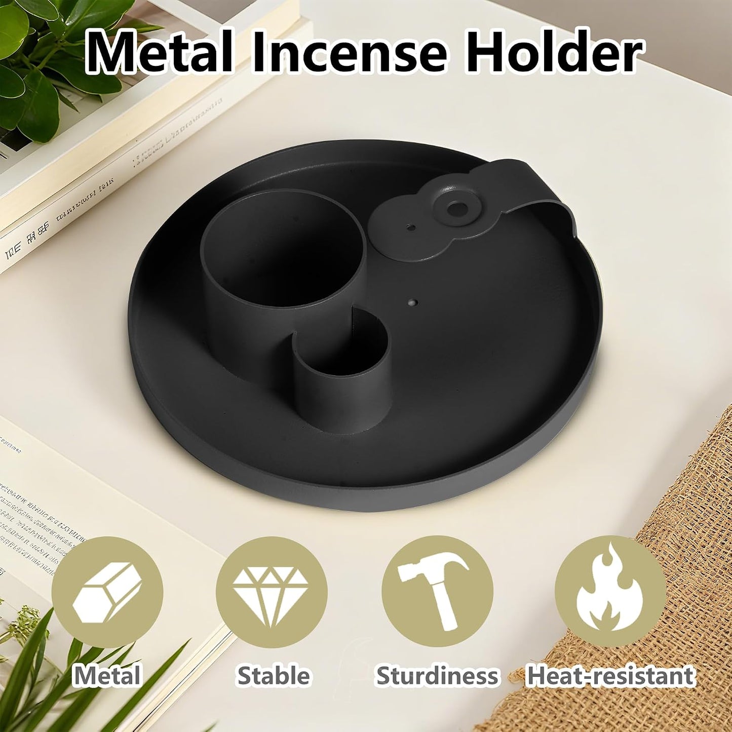 4 in 1 Incense Holder, Sage Burner Holder, Palo Santo Holder Burner, 5.47" Ash Catch Tray, Smudge Stick Holder with Handle for Incense Sticks Incense Cone, Yoga Meditation and Room Decor