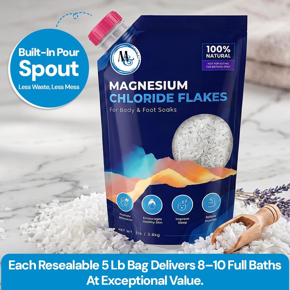 Dead Sea Magnesium Flakes Bath Salts for Soaking & Foot Soak - Natural Pure Chloride Supplement - Unscented Epsom Salt Alternative - Muscle Relief, Skin Nourishing & Better Sleep