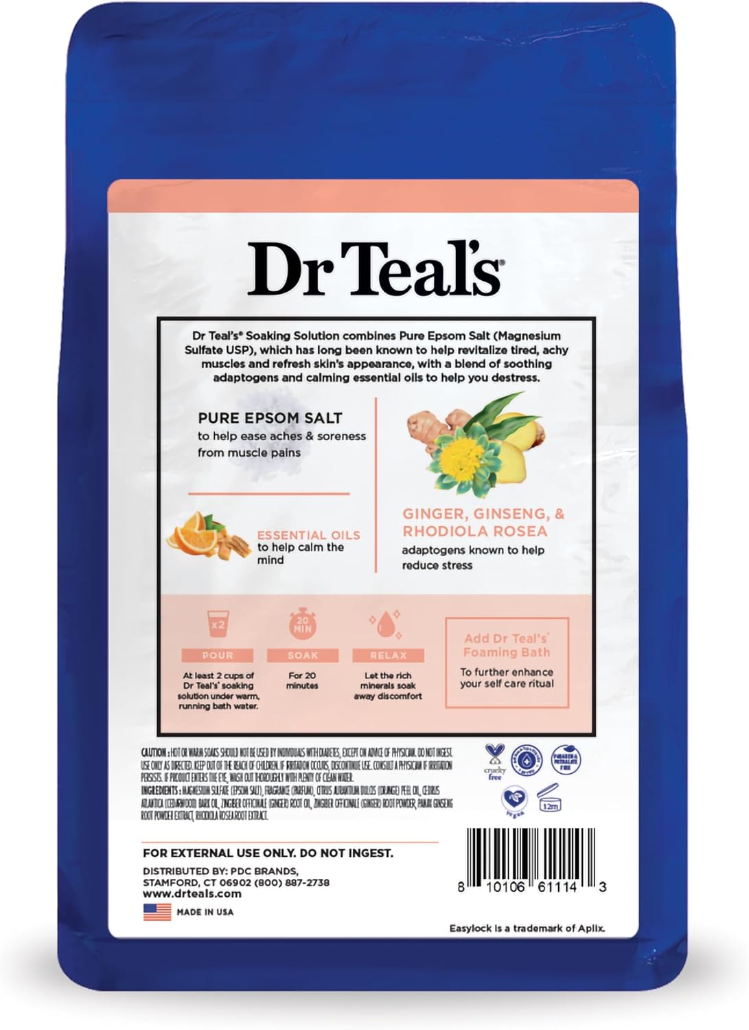 Dr Teal's Epsom Salt Magnesium Soak, Stress Relief with Essential Oils, 3 lbs