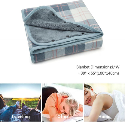 forestfish Fleece Wearable Blanket, Plaid Lap Blanket Comfy Poncho Throw with Buttons for Bed Sofa Office, Grey-White