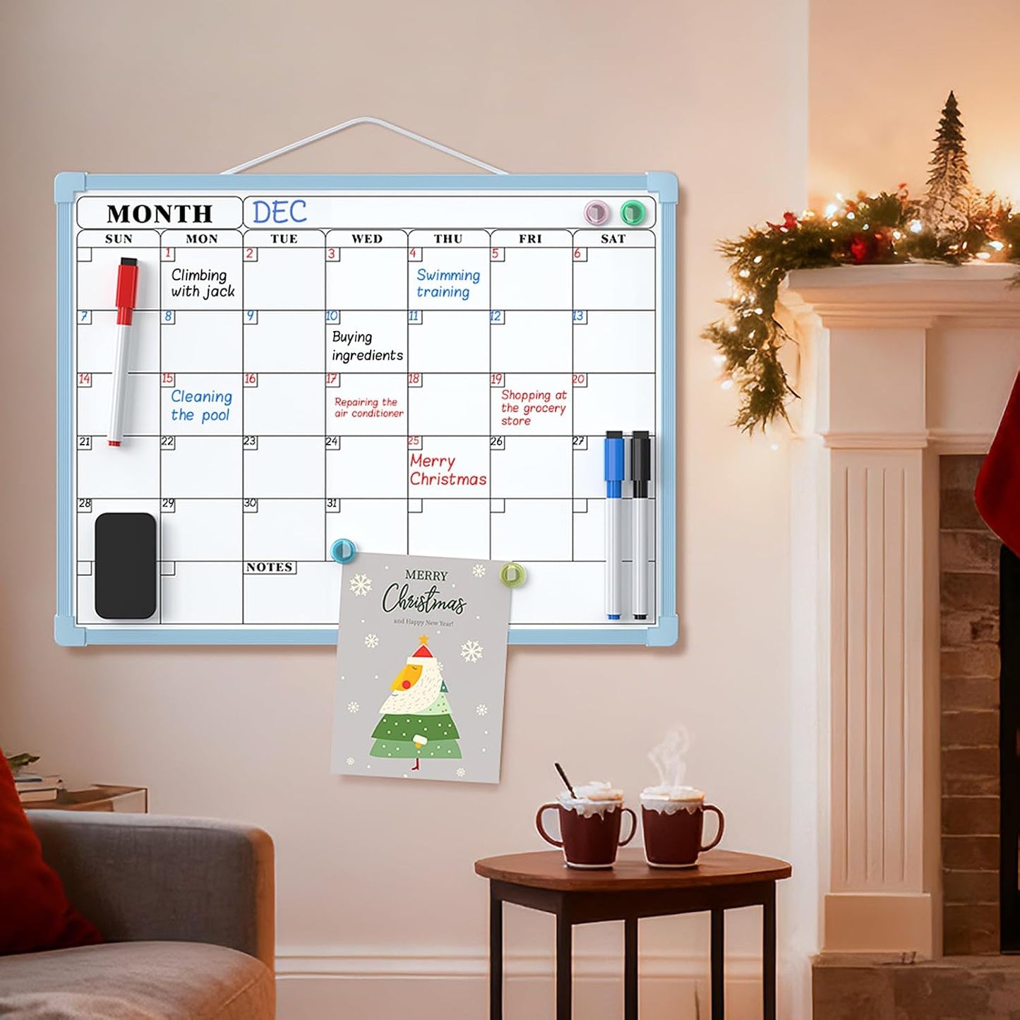 MaxGear Monthly Calendar Dry Erase Board for Wall, 16"x12", White Frame | Double-Sided, Hanging Small White Board, Portable Whiteboard for Planning, Drawing, Memo, to Do List, Home, Kitchen, Office