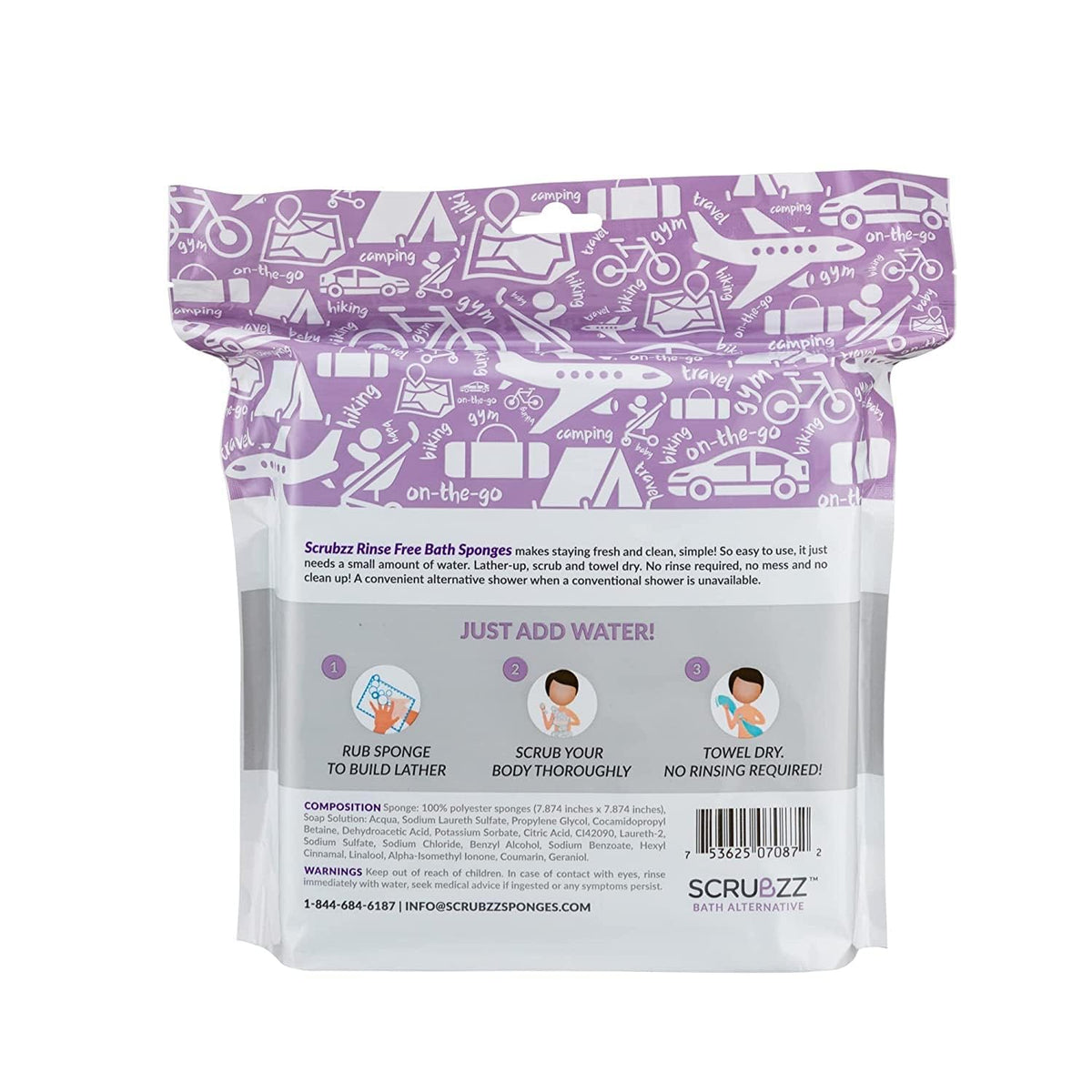 Scrubzz Disposable Rinse Free Bathing Wipes - 25 Pack - All-in-1 Single Use Shower Wipes, Simply Dampen, Lather, and Dry Without Shampoo or Rinsing