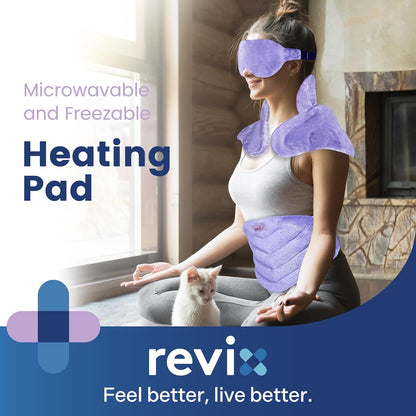 REVIX Microwave Heating Pad for Neck and Shoulders Lower Back, Warm Compress Heated Back Wrap with Weighted Plush, Hot Eye Mask, Set of 3