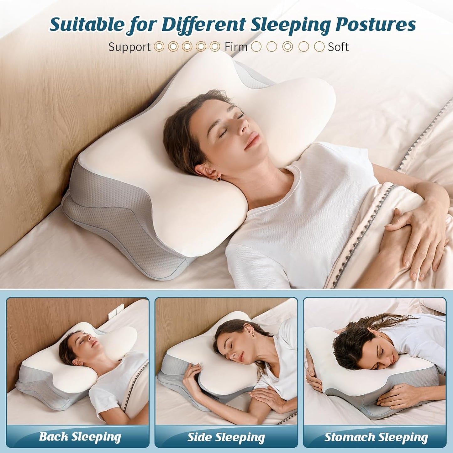 Cervical Neck Pillow for Pain Relief - Ergonomic Side Sleeper Pillow for Neck Support, Cooling Memory Foam Pillows, Contour Pillow Orthopedic Bed Pillow for Back Stomach Sleepers (Dark Grey)
