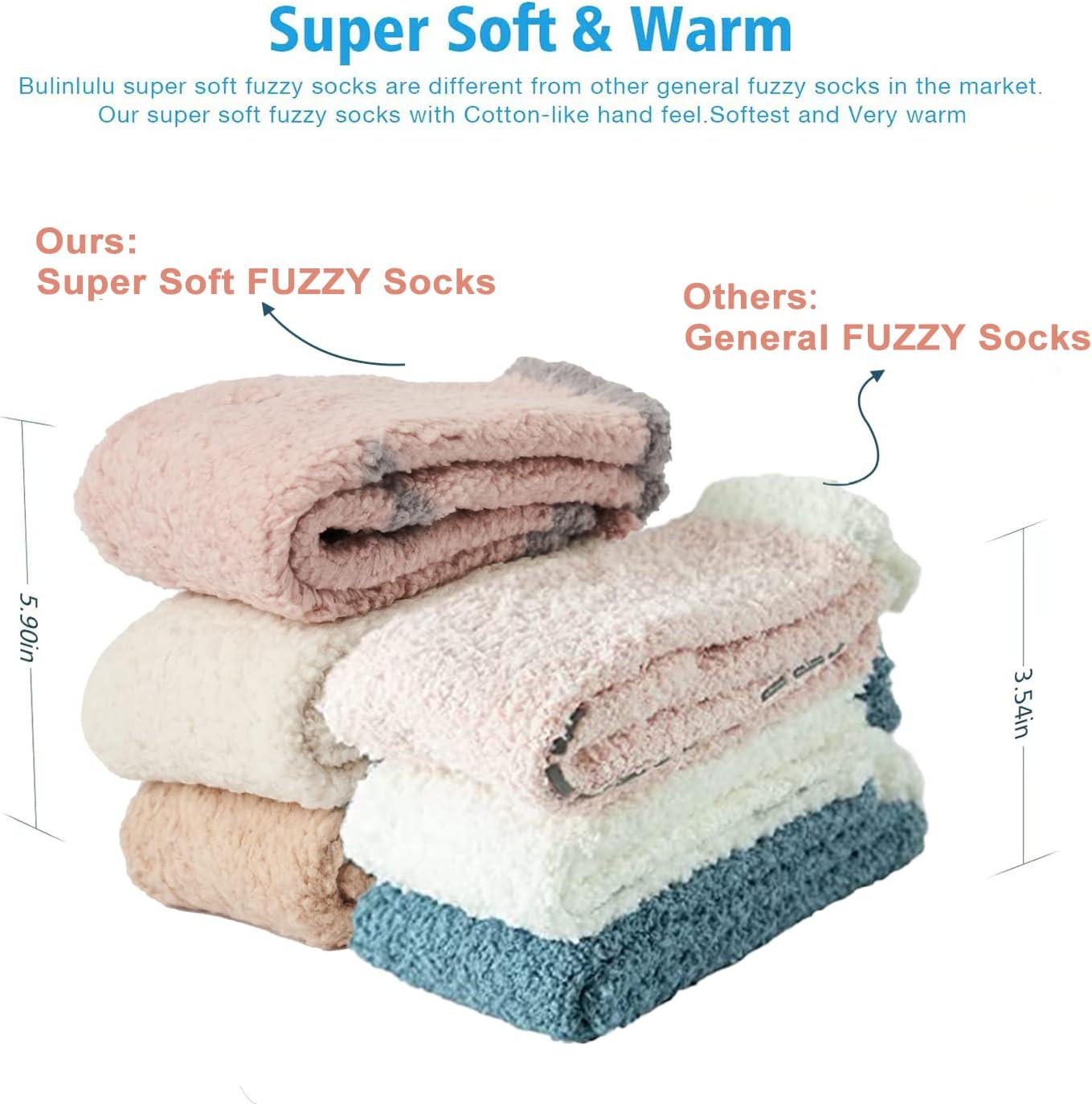 Bulinlulu Fuzzy Socks With Grips for Women, 5 Pairs Non Slip Sleep Warm Fluffy Slipper Socks Gifts for Women