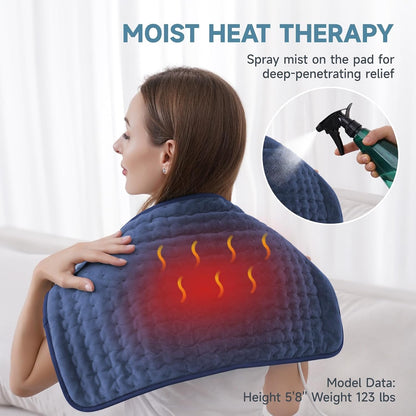 Heating Pad for Back, Neck, and Shoulder Pain Relief, Electric Heat Pad with 6 Heat Levels, Moist Heat Option, Auto Shut-Off, Birthday Christmas Gift for Women Men Mom Dad Grandma, Gift for her