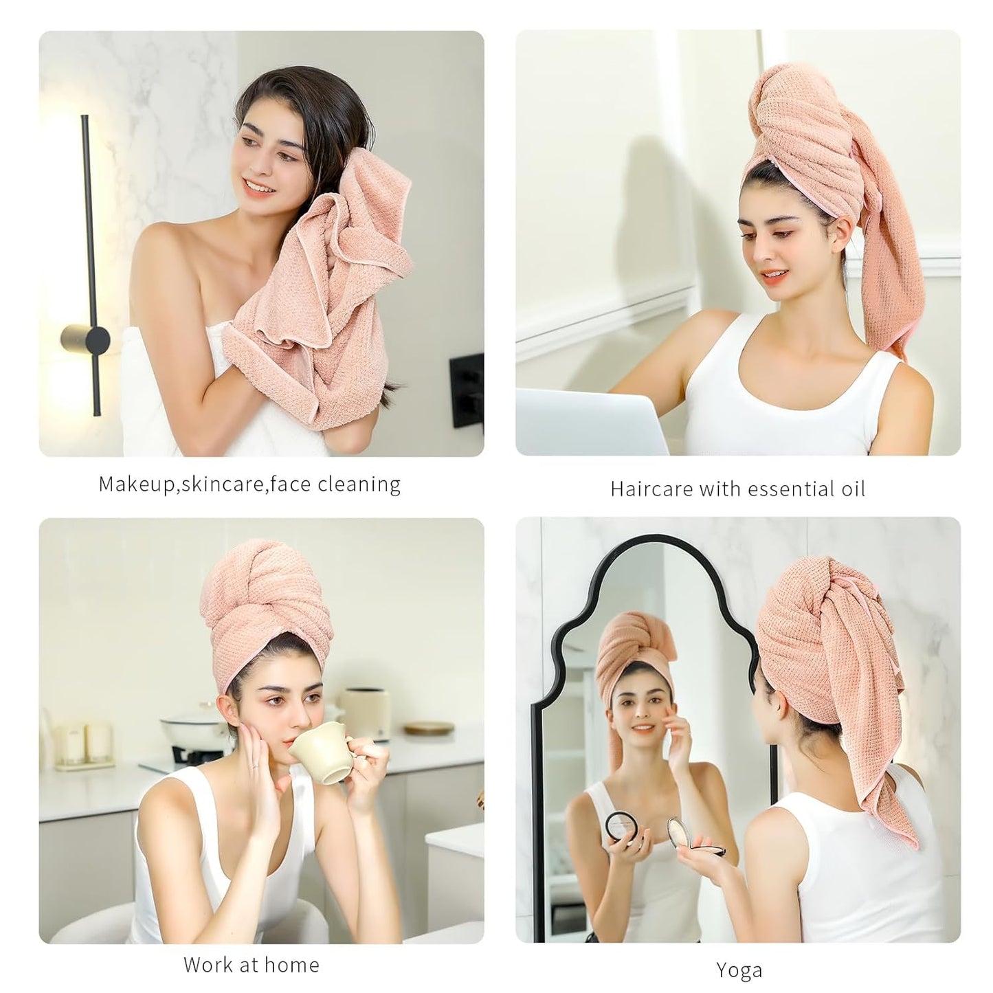 Microfiber Hair Towel Quick Dry Hair Towel Hair Drying Towels Suitable for All Kinds of Hair Ultra Absorbent Long and Thick Hair 20X40inch Lotus Root Pink (1pcs)