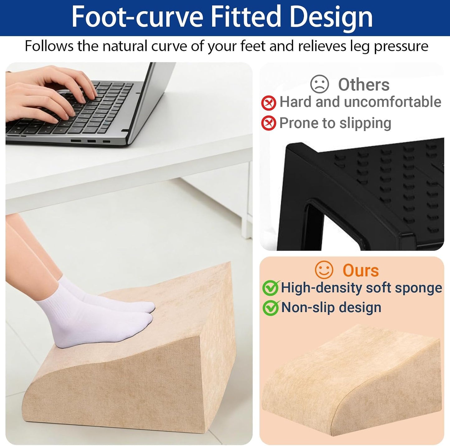 Foot Rest for Under Desk at Work, Ergonomic Under Desk Footrest with Washable Cover for Office, Home & Gaming Leg Elevation Pillow Black
