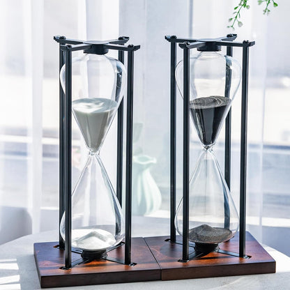 Large Black Iron Craft Hourglass Timer 60 Minutes,Modern Hour Glass Timers Gift for Men & Women, Sand Timer for Kitchen Home Office Desk Deco (Black)