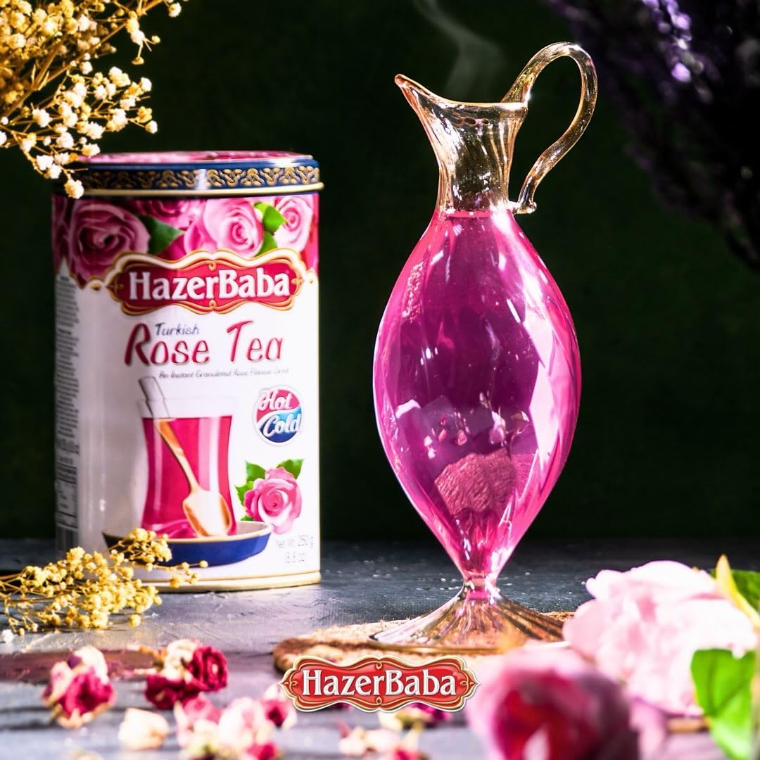 HazerBaba Turkish Rose Tea Powder, Instant Drink 8.8oz (Pack of 1), Kosher