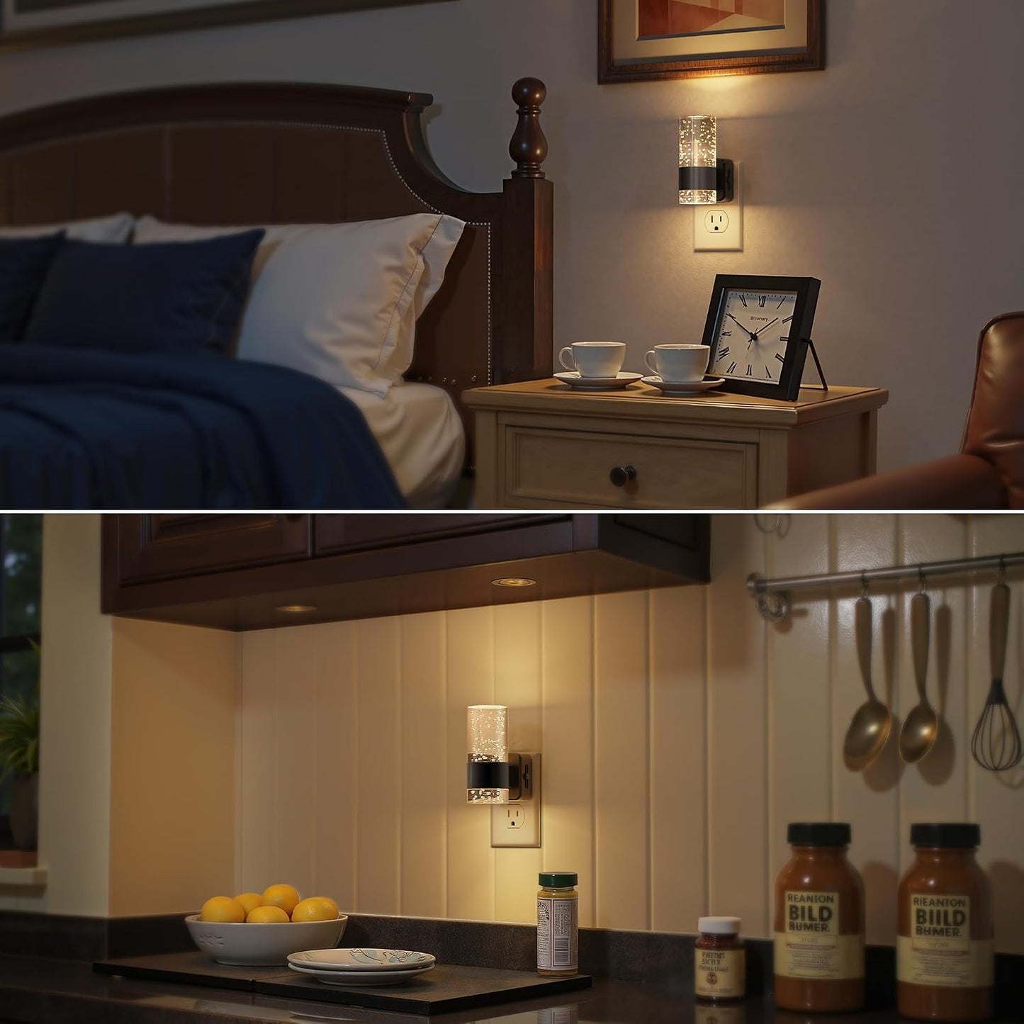 Briignite Night Lights Plug into Wall, Modern LED Night Light Plug in, Dusk to Dawn Sensor,Amber Night Light 0-100LM Adjustable Brightness, Dimmable NightLight for Hallway, Bedroom, Stairway, 2 Pack