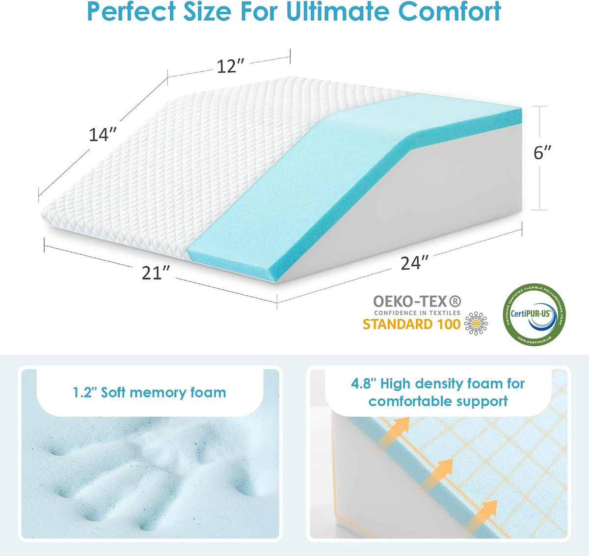 Cozymaker 7.5-inch Bed Wedge Pillow for Sleeping Back Support Pain Relief