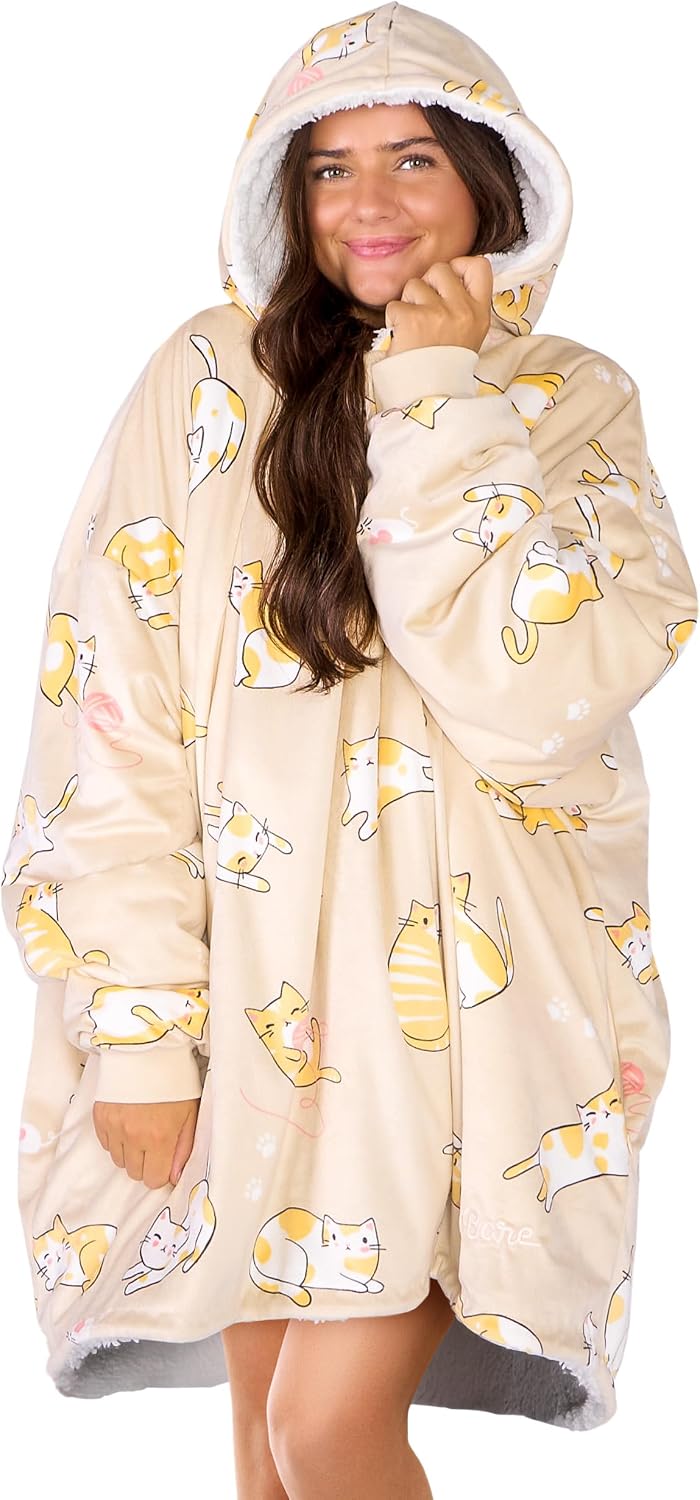 Bare Home Wearable Blanket Hoodie - Soft Plush Sherpa - Warm and Cozy - Oversized Wearable Blanket