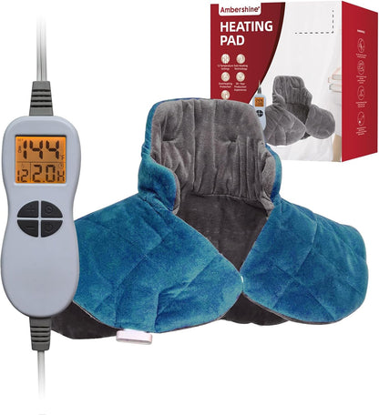 Ambershine 17''x33'' XXXL King Size Heating Pad with 12 Temperature Settings & 4 Auto-Off Countdown Timers, Pain Relief for Back/Neck/Shoulders/Abdomen/Legs(Dark Teal)