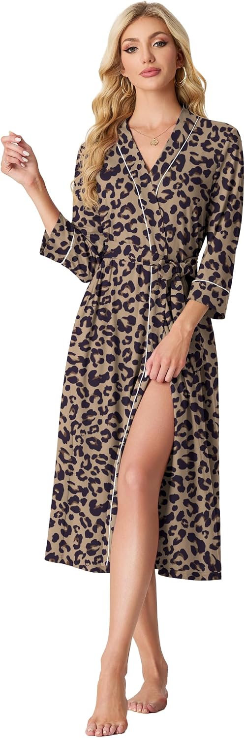 PrinStory Womens Robe Long Knit Bathrobe Lightweight Soft Robes Ladies Bath Robe