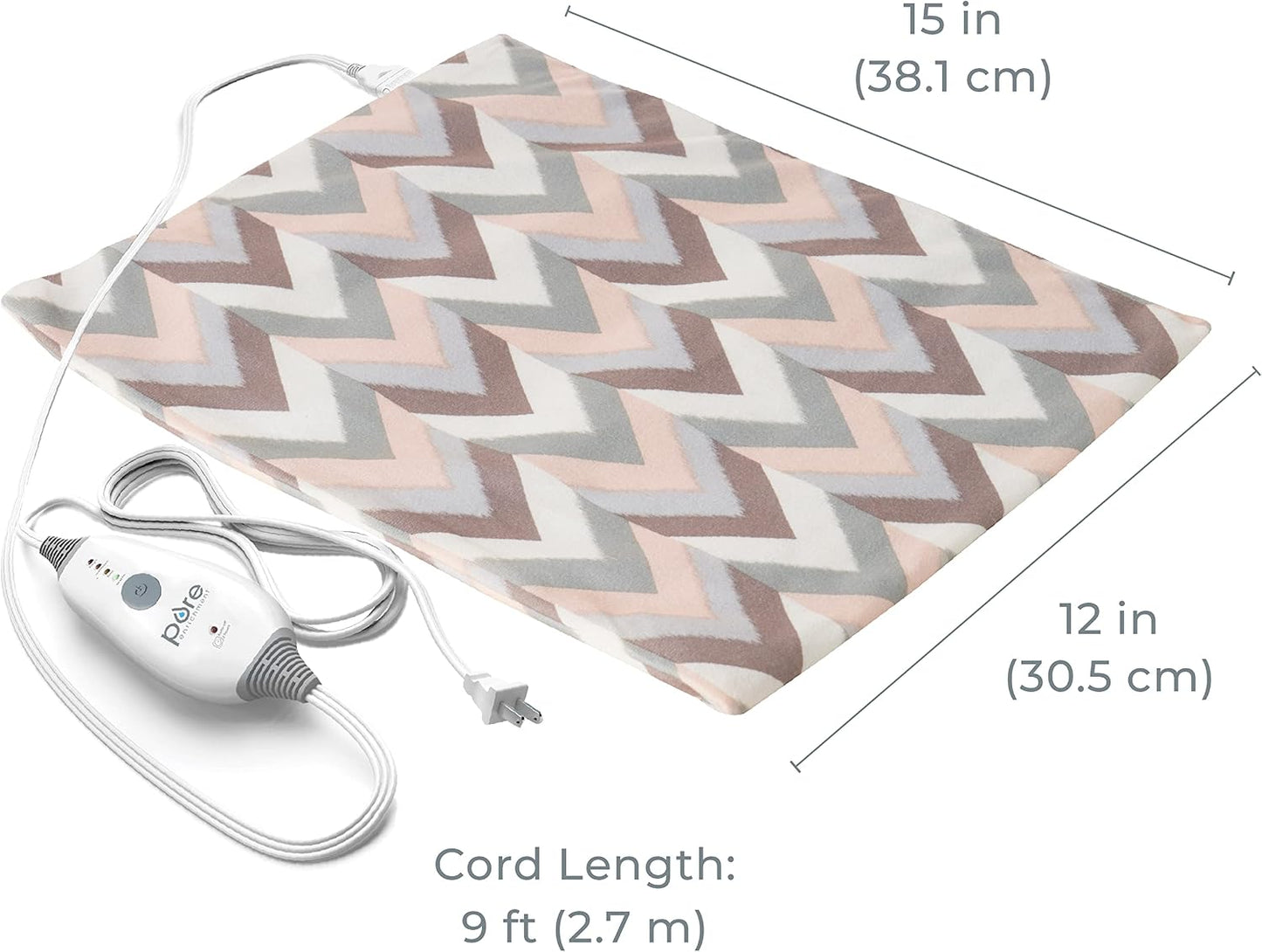 Pure Enrichment PureRelief Express Designer Series Electric Heating Pad - 12” x 15” Fast-Heating with 4 Heat Settings, Machine-Washable Fabric, & 2-Hour Auto Safety Shut-Off - Cerulean Diamond