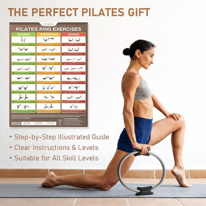 PhysKcal Pilates Ring, 15-Inch Magic Circle with Thick Padded Handle | Pilates Equipment for Toning Inner Thighs, Arms and Strengthening Cores with Workout Sheet Included