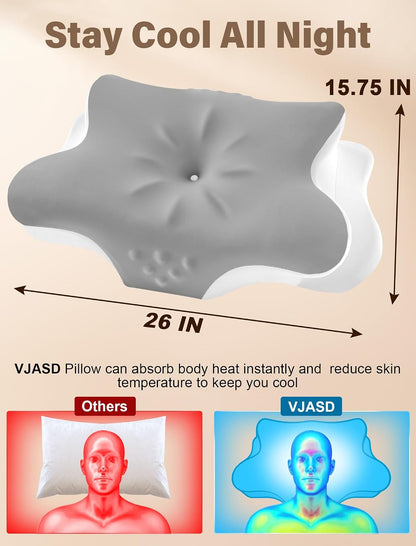 Cervical Neck Pillows with Memory Foam - Neck Pillows for Pain Relief Contour Memory Foam Pillows Ergonomic Neck Support - Adjustable Orthopedic Bed Pillows with Breathable Pillowcase for Sleeping