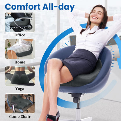 CushZone Seat Cushion, Ergonomic Memory Foam Seat Cushions for Office Chairs, Car, Long Trip, Desk Chair, Lab, Extra Large Size for Sciatica & Hip & Tailbone Pain Relief, Sciatica Support (Black)