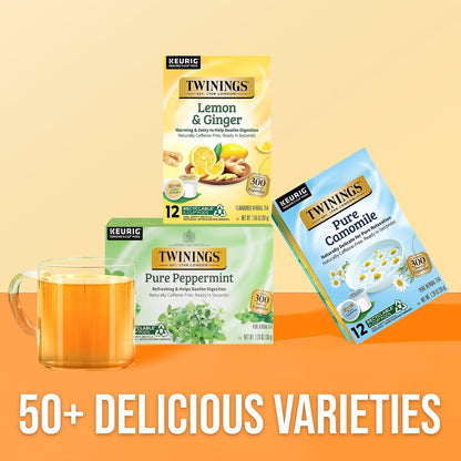Twinings Pure Peppermint Herbal Tea K-Cup Pods for Keurig, 24 Count (Pack of 1), Made with 100% Pure Peppermint, Naturally Caffeine-Free, Enjoy Hot or Iced