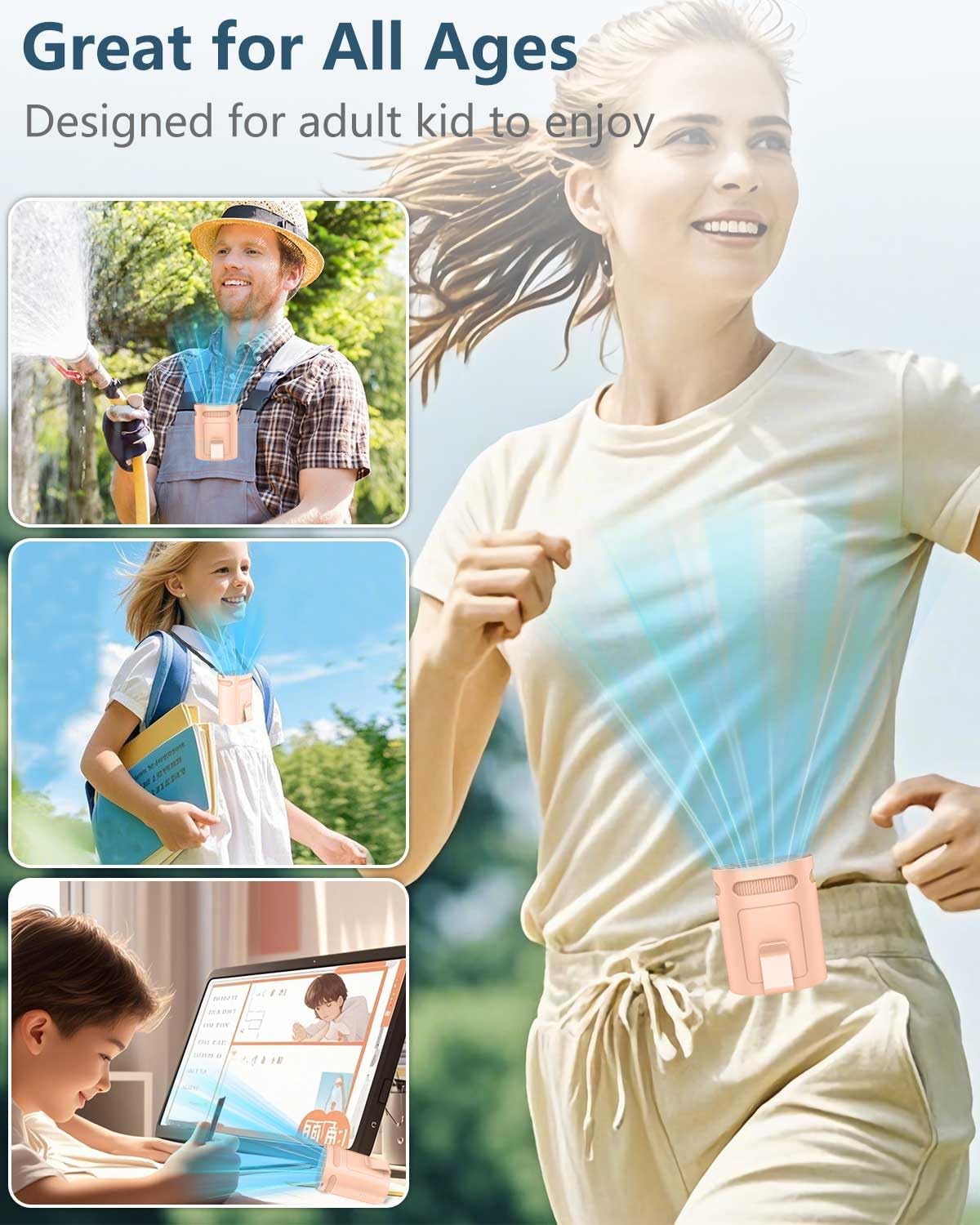 Waist Fan Clip On Shirt Fan-Mini Light Weight Portable Fans that Blow Cold Air,Small Personal Battery Powered Fans,Belt Body Under Shirt AC Cooler,Quiet Wearable Hanging Neck Fan for Women Men Kids
