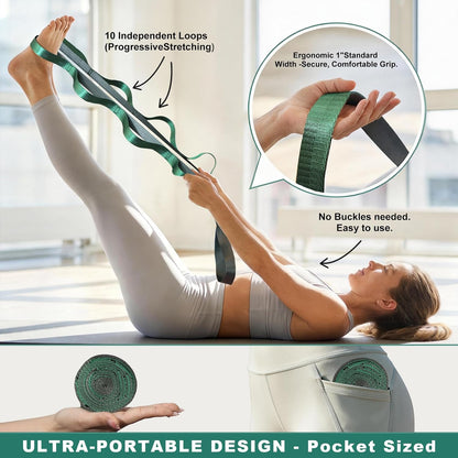 Acozycoo Stretching Strap with Loops for Physical Therapy,Yoga Strap for Stretching,Home Workout,Pilate & Flexibility Training,Non-Elastic Exercise Stretch Band for Hamstring,Leg Stretcher Belt,Flexibility Fascia