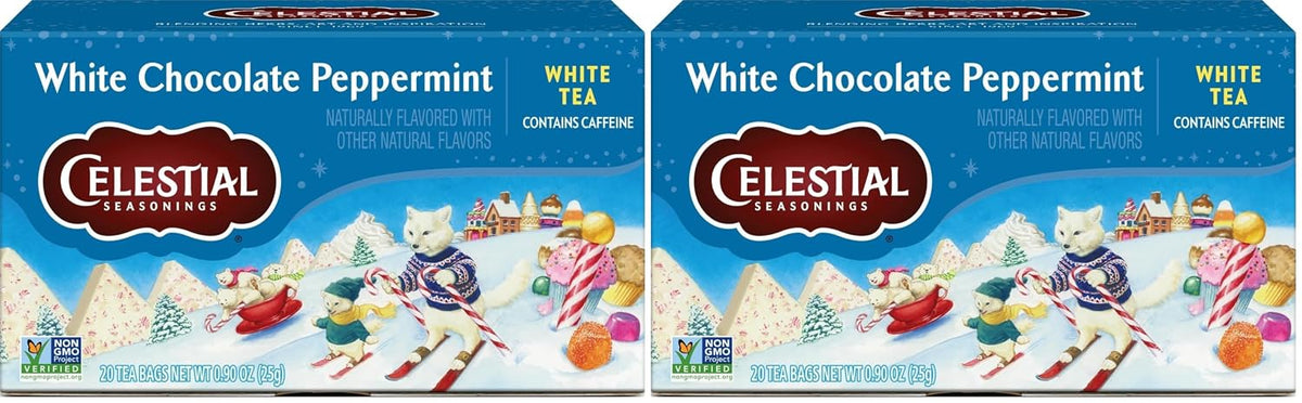 Celestial Seasonings White Chocolate Peppermint White Tea Bags, Great For Stocking Stuffer, 20 tea bags (Pack of 2)