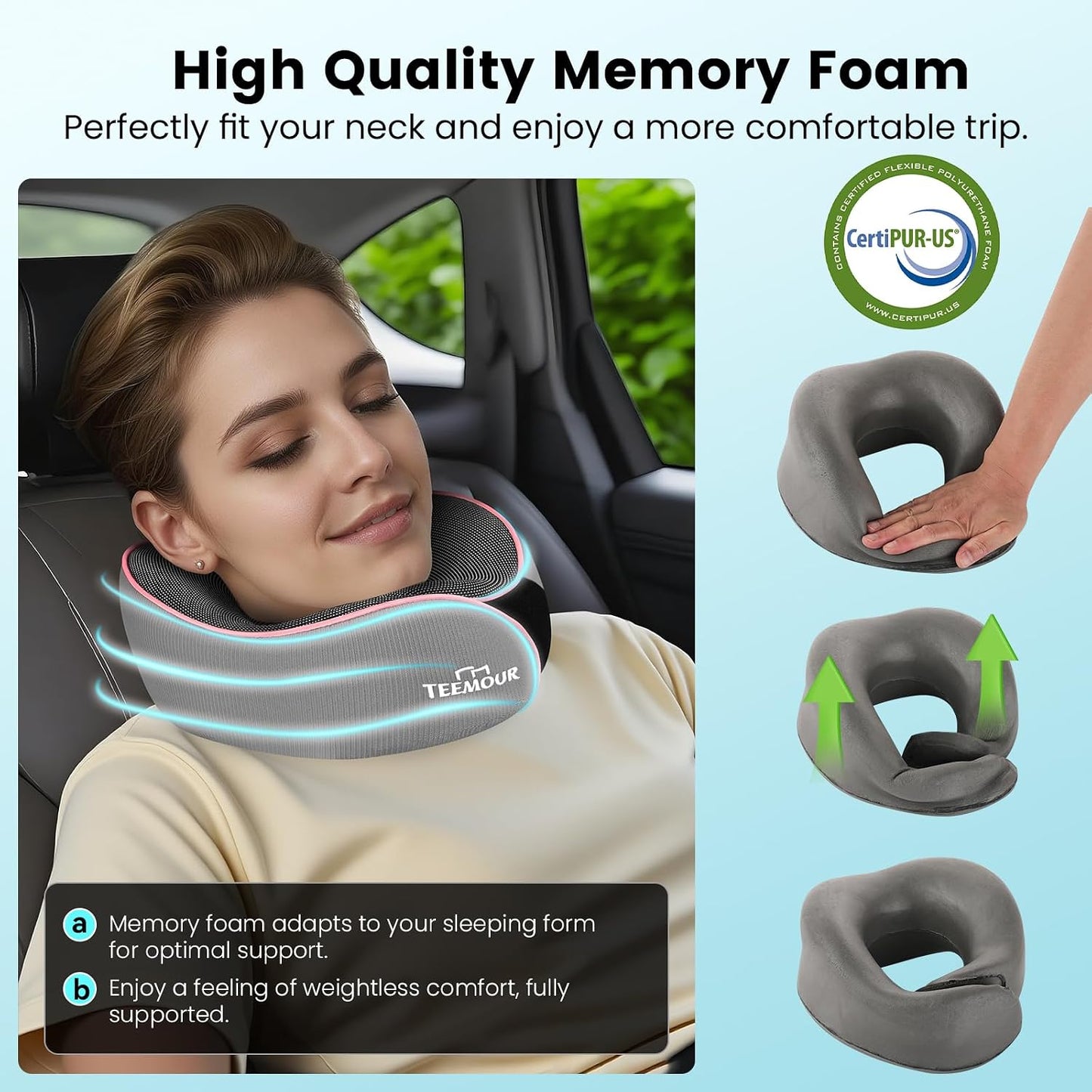Travel Pillow Neck Pillow for Airplane Travel Essentials - Memory Foam Travel Neck Pillow, Stops Head Bobbing With Eye Mask & Earplugs, Portable Carry Bag for Long Flights| Airplane Accessories Black