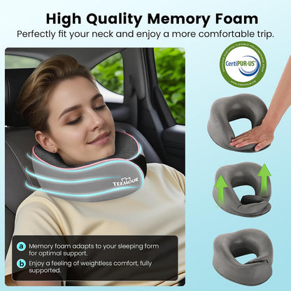 Travel Pillow Neck Pillow for Airplane Travel Essentials - Memory Foam Travel Neck Pillow, Stops Head Bobbing With Eye Mask & Earplugs, Portable Carry Bag for Long Flights| Airplane Accessories Black