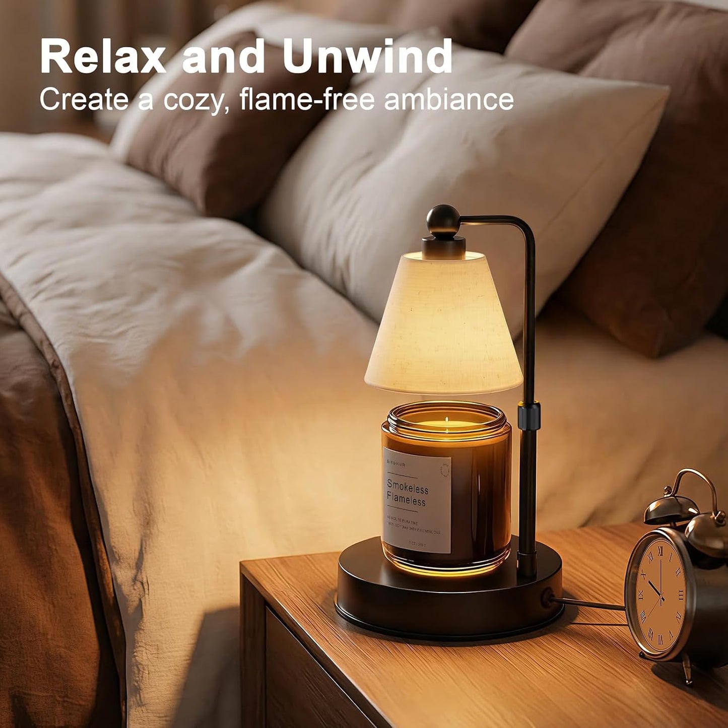 Candle Warmer Lamp with Timer, Modern Farmhouse Candle Warmer, Height Adjustable & Dimmable Electric Candle Warmer Lamp, Includes 2 Bulbs, Birthday Gift for Women, Mom, Housewarming - Flaxen
