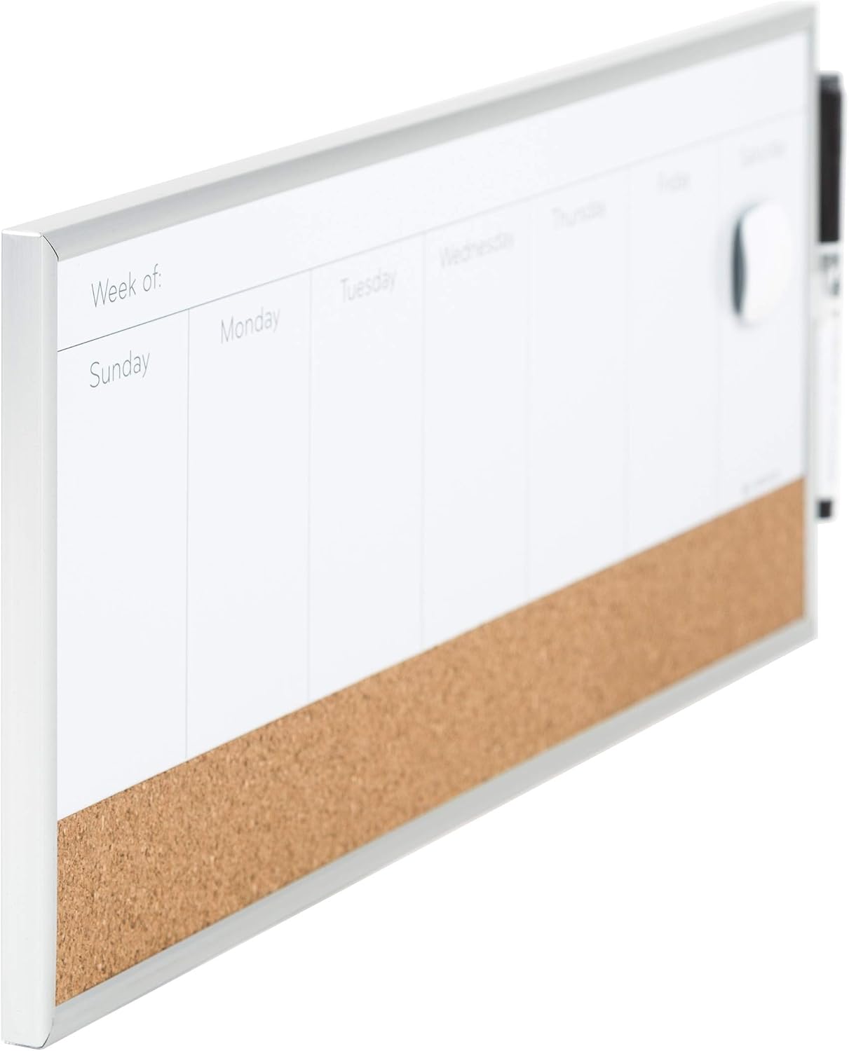 U Brands Dry Erase Weekly Combo Board, 7" x 16-2/3" Inches, Office Supplies, Silver Aluminum Frame, Pack of 1 (4585U03)