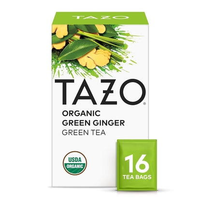 TAZO Organic Green Tea, Green Ginger, Caffeinated Tea, 16 Total Bags